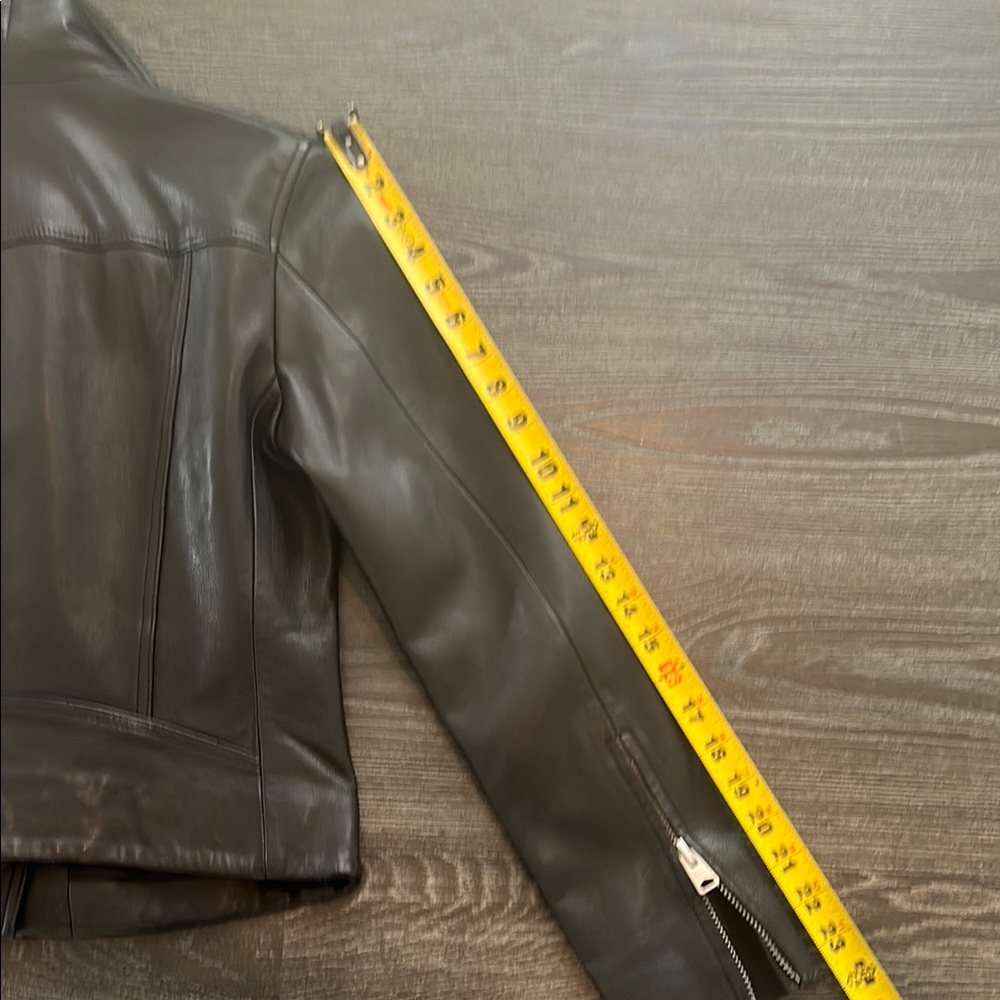 AllSaints Black Leather Cropped Biker Jacket - Picture 11 of 12